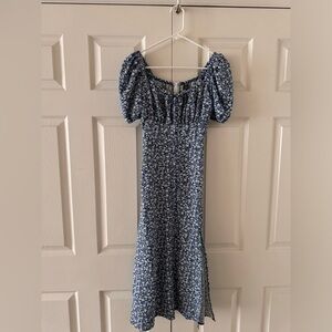 Blue floral maxi dress with slit